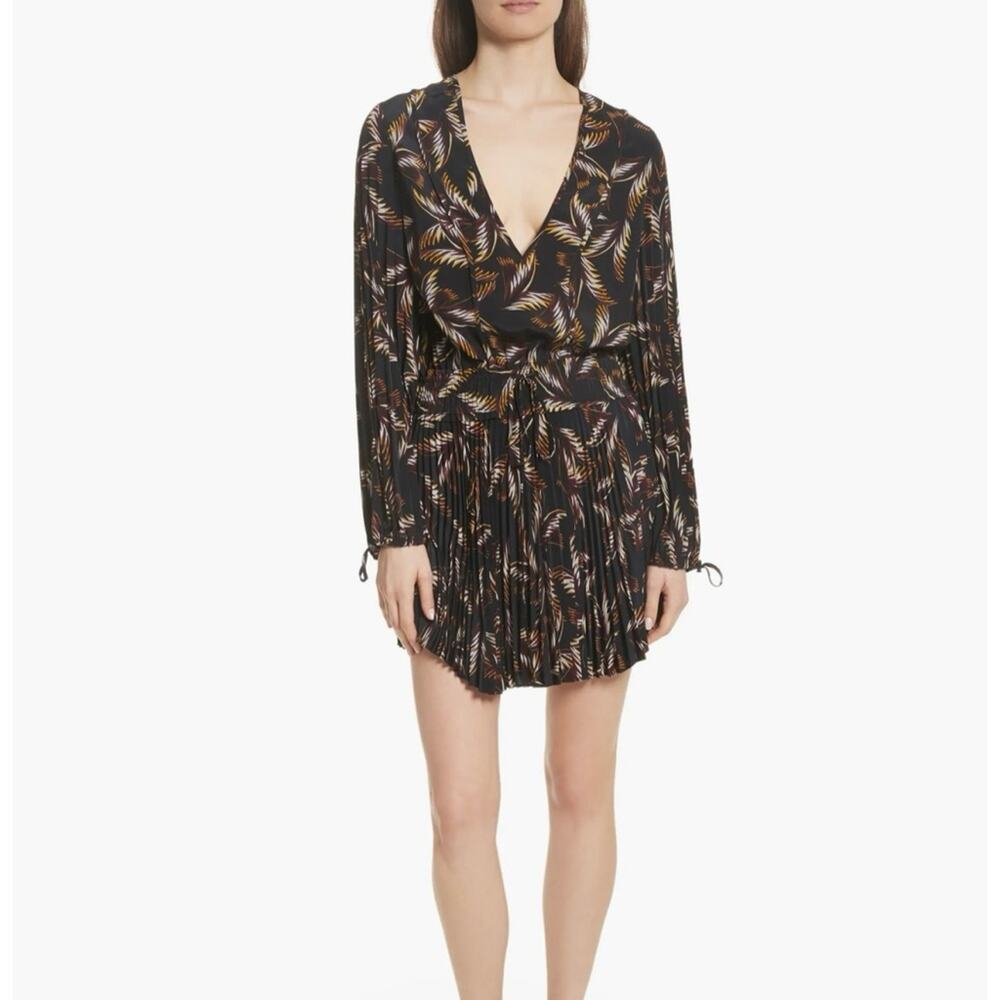 A.L.C. Rory V-Neck Long Sleeve Silk Print Dress Black Size 0